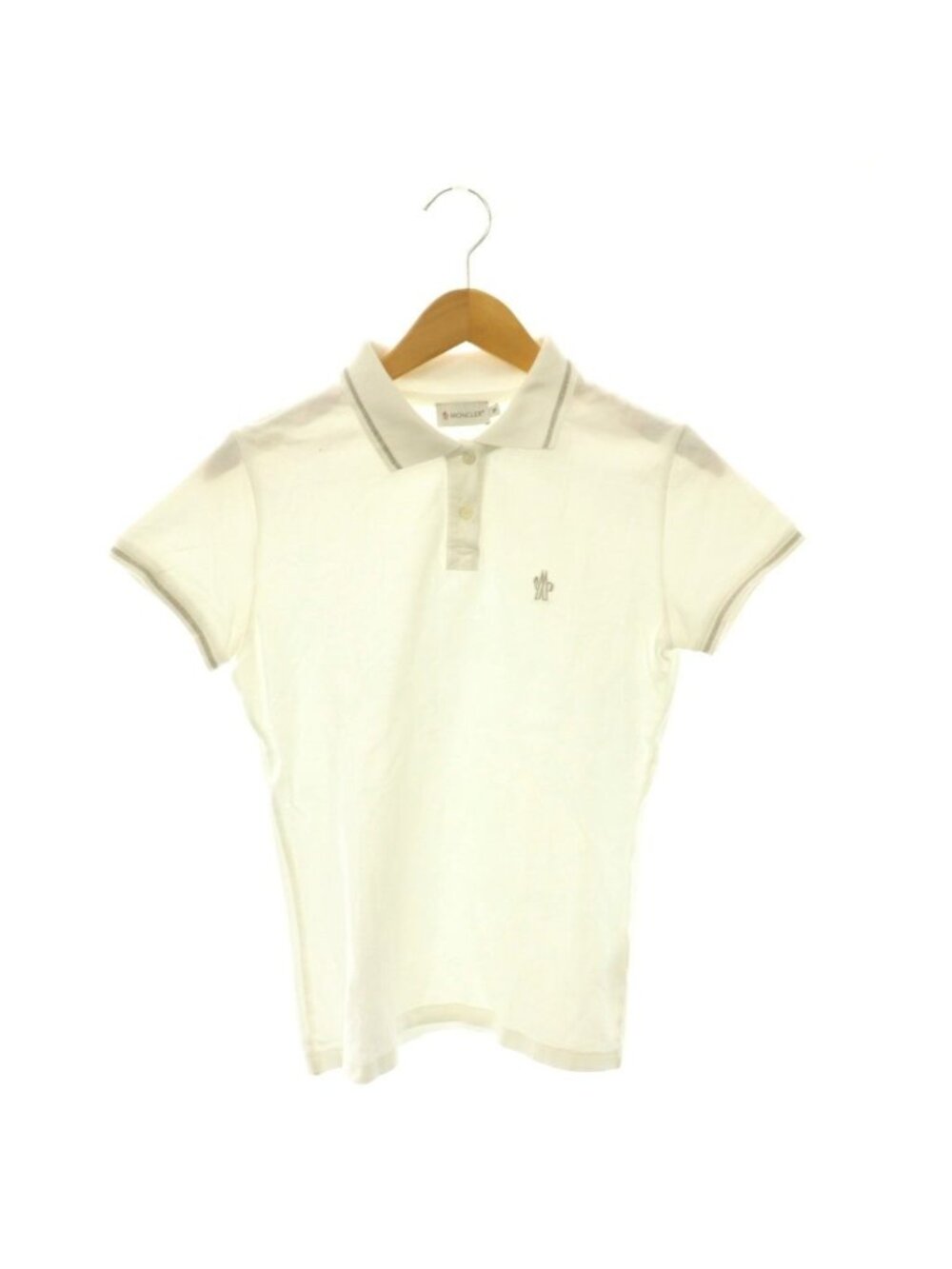 Moncler Logo Embroidered Short Sleeve Polo Shirt Pique Glitter White M